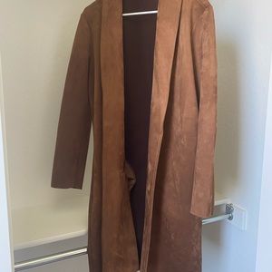 T Tahari Faux Leather Drape Front Jacket